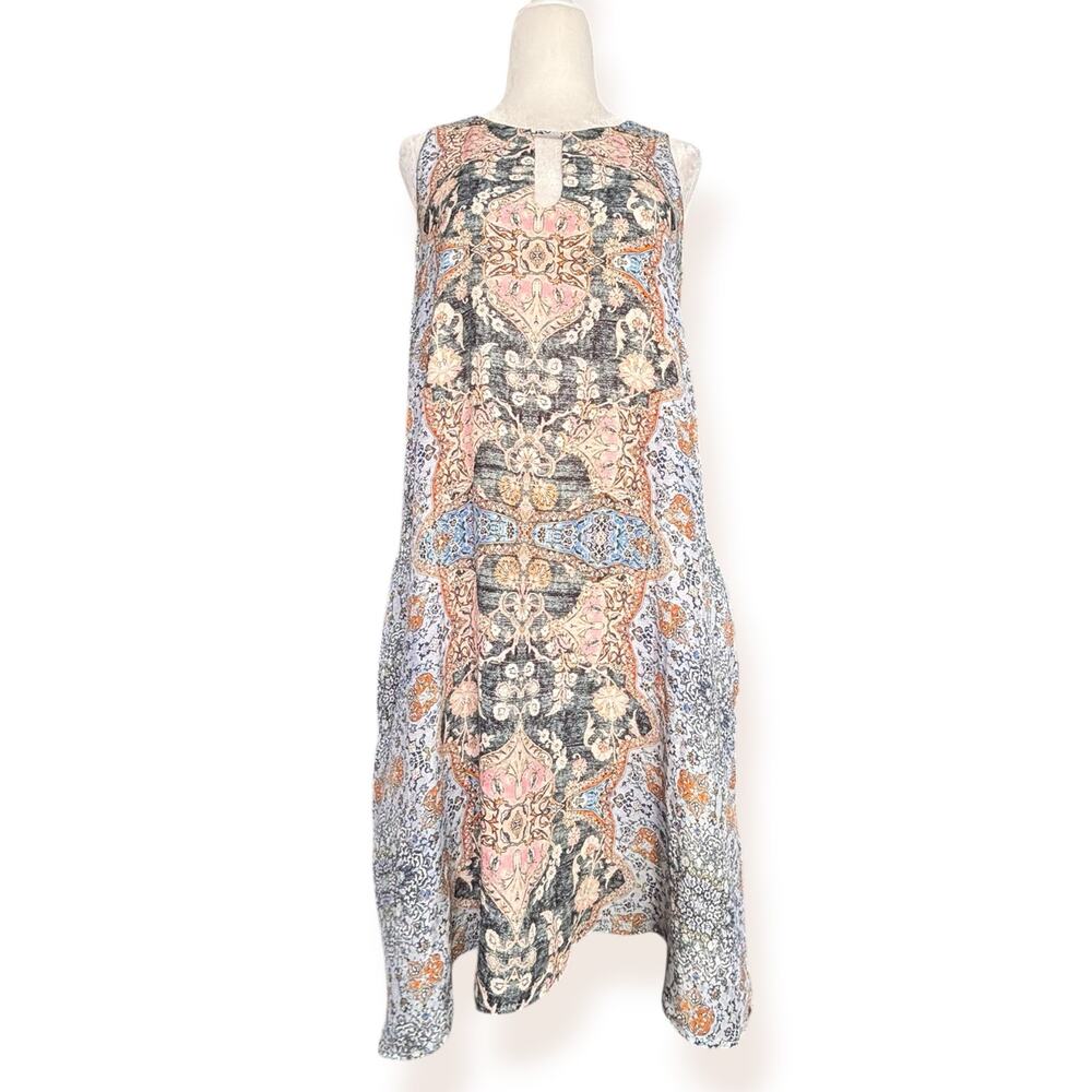 Lavender Brown Sonna Silk‎ Keyhole A-Line Shift Dress Boho Paisley Print Medium